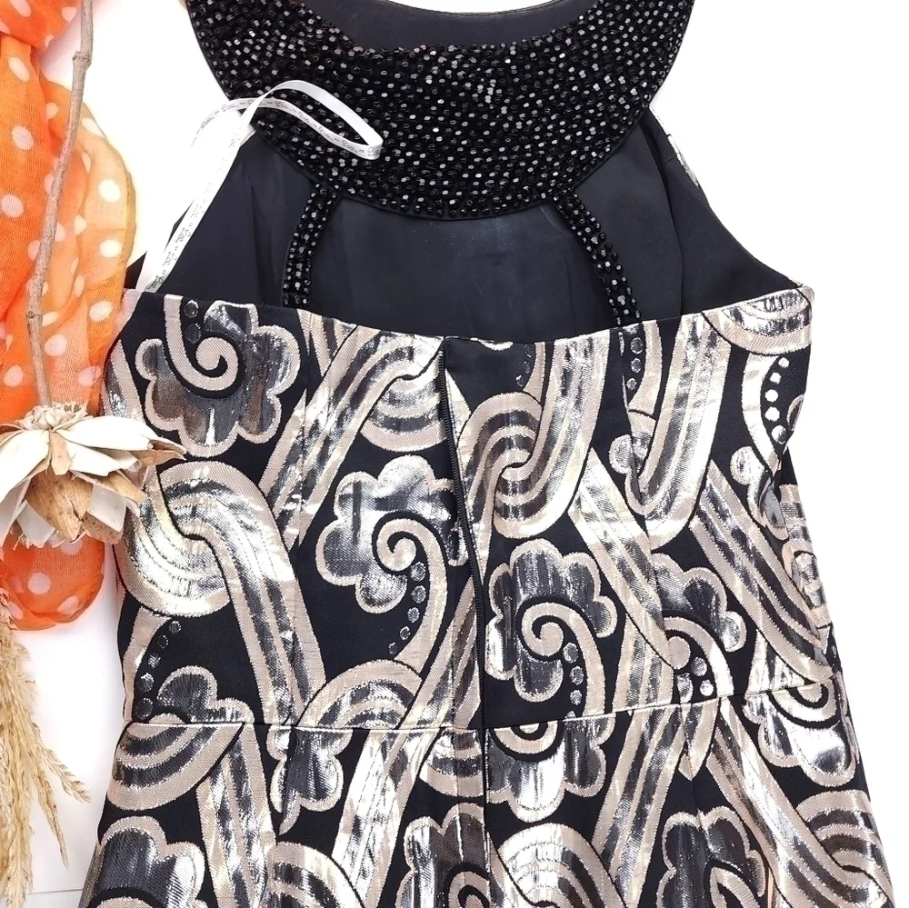 Lilly Pulitzer Black Gold Silver Beaded Halter Top Strappy Back Dress Sz… - Picture 5 of 14